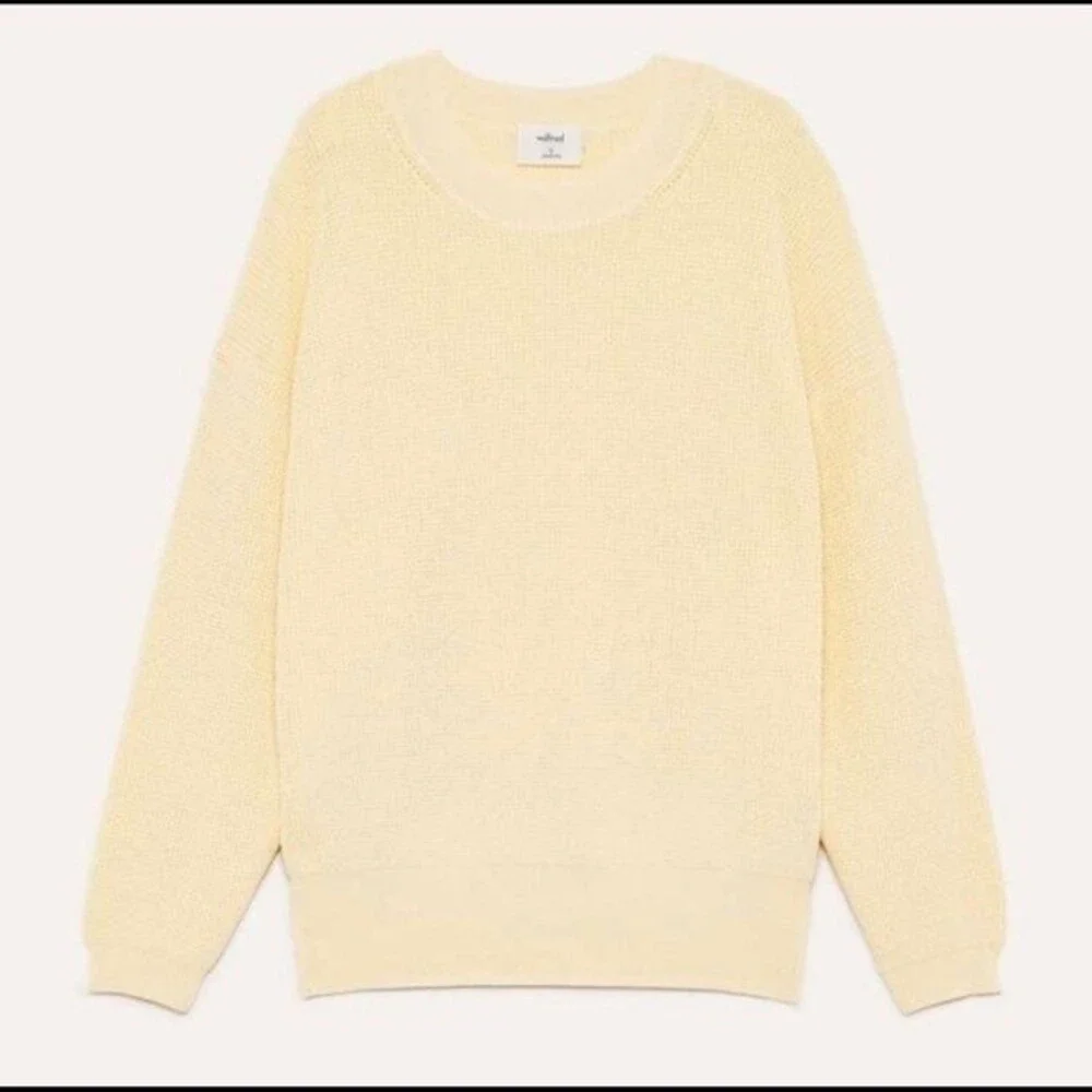 ARITZIA Wilfred Livvie Yellow Crewneck Sweater XS Waffle Knit Drop Shoulder - Picture 2 of 10